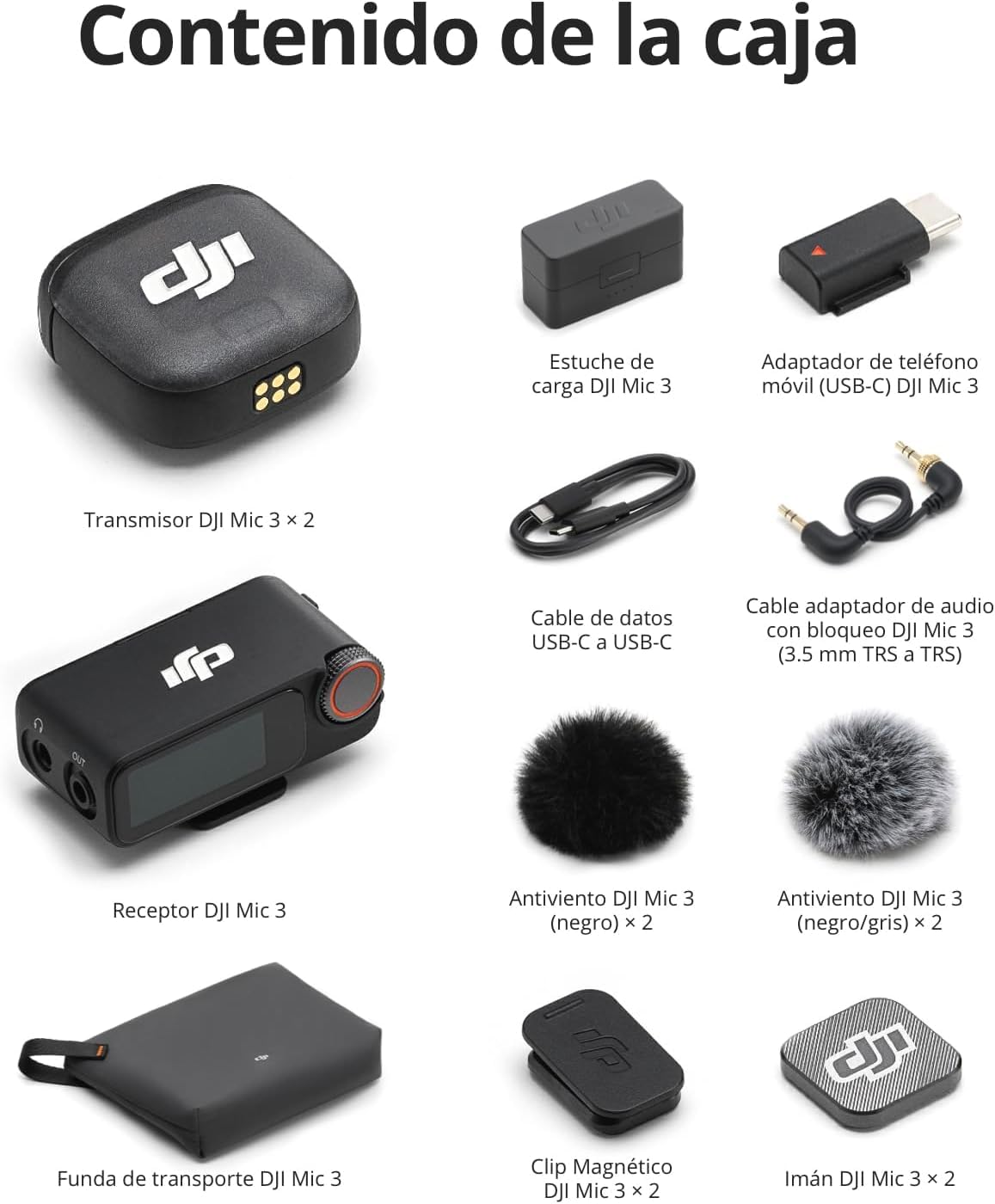 DJI Mic 3 (2 TX + 1 RX + Estuche de Carga), micrófono inalámbrico para iPhone/cámara/Android, Ultraligero, Control de Ganancia adaptativo para Volumen equilibrado, 28 Horas de Uso, vlog