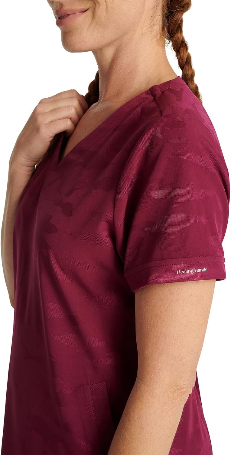 Healing Hands Scrubs for Women V-Neck Scrub Top Joy Camo with Moisture Wicking,360° Stretch & Quick Dry Fabric 2353