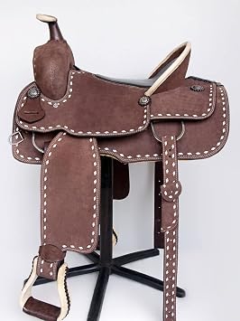 Rough Out Western Saddle Leather Trail Tack Brown | Western Saddle | Saddle for Horses | Horse Tack Set