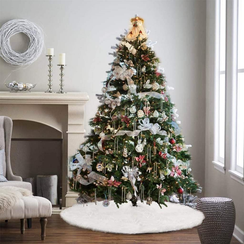 Weihnachtsbaum Rock, Weißer Weihnachtsbaum Rock Plüsch Faux Pelz Weihnachtsbaum Teppich Frohe Weihnachten Baum Dekorationen Verzierung Neues Jahr Wohnkultur Decke Weihnachtsbaum(122cm/48)