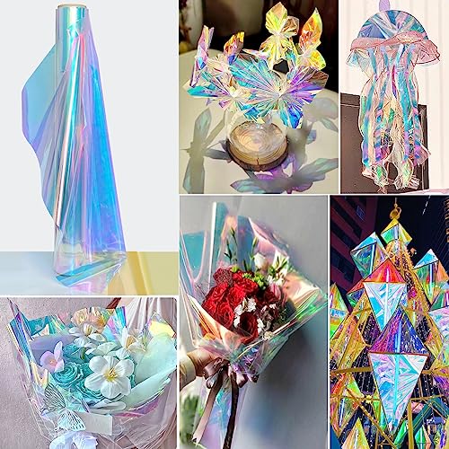 86CM x 15M Cellophanfolie Rolle, Irisierende Cellophan Transparent Geschenkfolie Regenbogen Zellophan Schillernd Verpackungsfolie Rolle Für Hochzeit, Blume, Geschenk Baskt, Leckereien, Weihnachten
