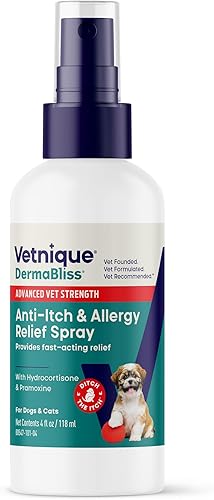 Vetnique Dermabliss Spray Anti-Picazón para Perros y Gatos con Hidrocortisona para Alergias y Alivio Inmediato de la Picazón de la Piel del Perro