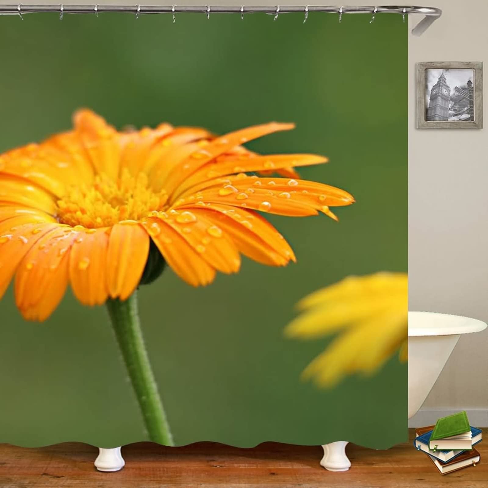 Rideau de douche imperméable KnSam anti-moississure fleur orange en polyester