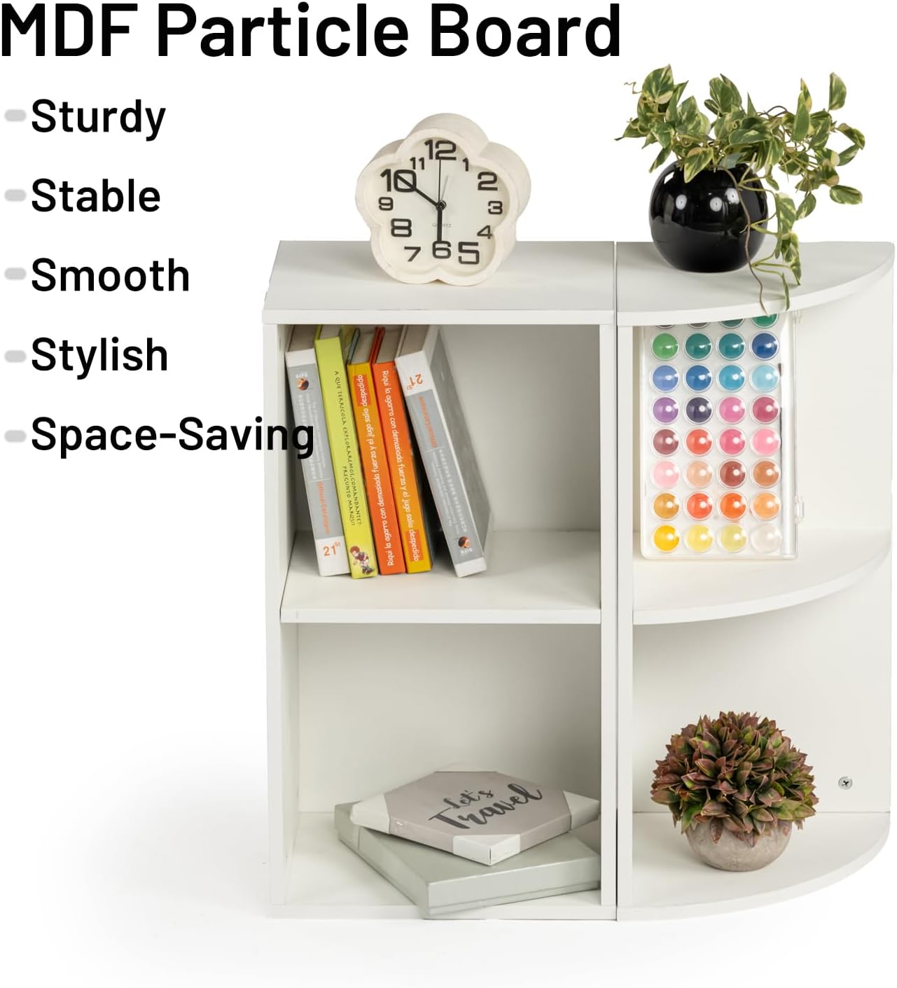 FurnitureR Corner Open Shelf, Stackable Corner Bookshelf, Space Saving Storage Shelf Organizer, Corner Wall Shelf, Small Wooden Bookcase, 2-Tier Corner, 9.5 x 9.5 x 20.9 inches (L x W x H), White