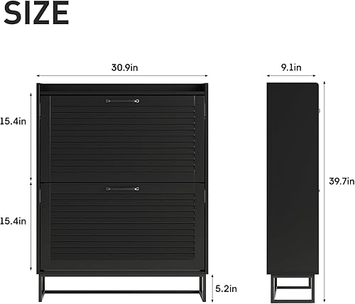 Miniatura 2 de Maupvit Gabinete de Almacenamiento de Zapatos con 2 Puertas Abatibles con Persianas, Organizador Independiente con Patas de Metal, Gabinete