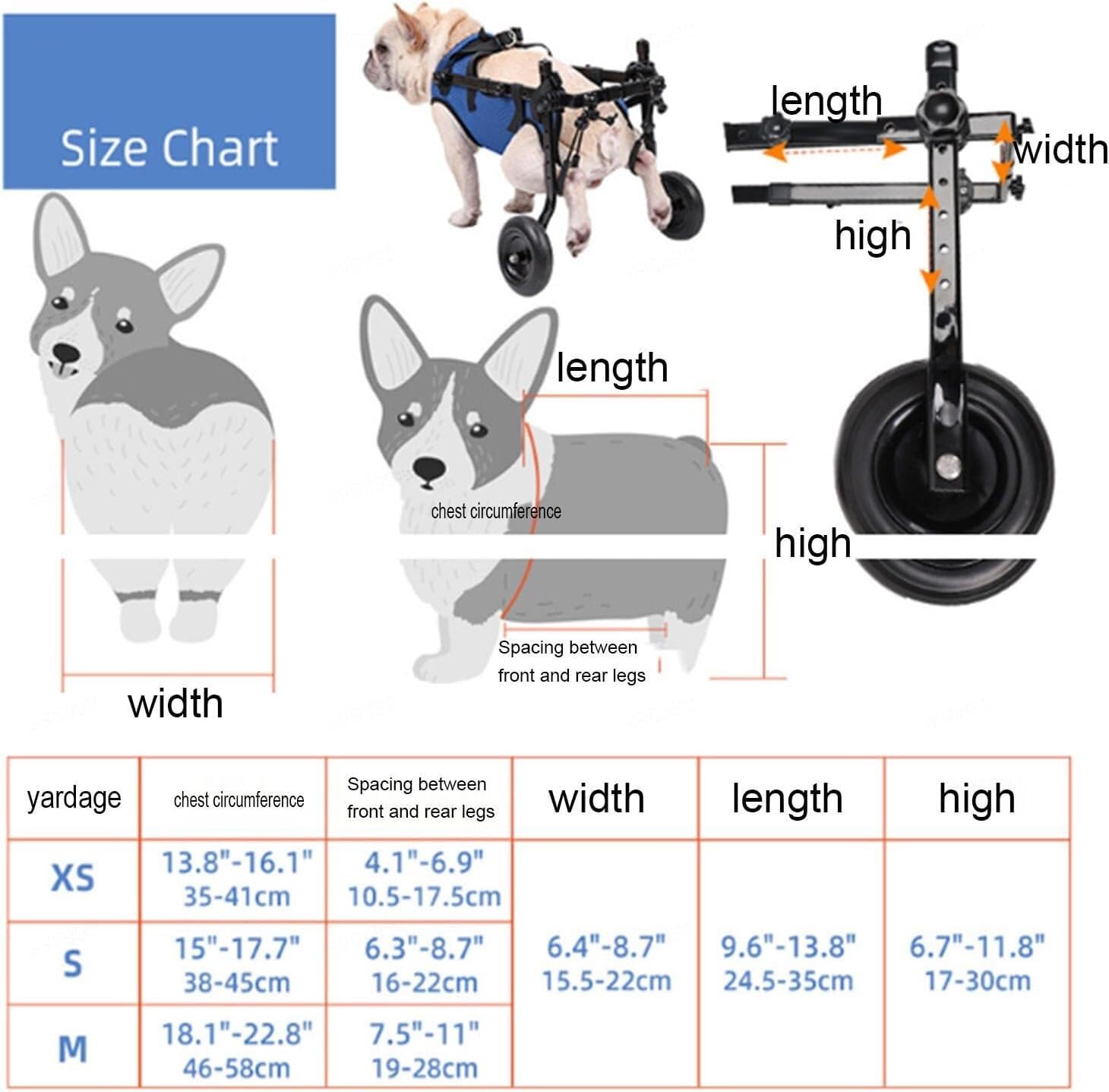 Sedia a rotelle leggera cane, gamba posteriore regolabile carrozzo per animali domestici, cane a rotelle mobile carrozzo di assistenza per disabili feriti 5-8kg cuccioli