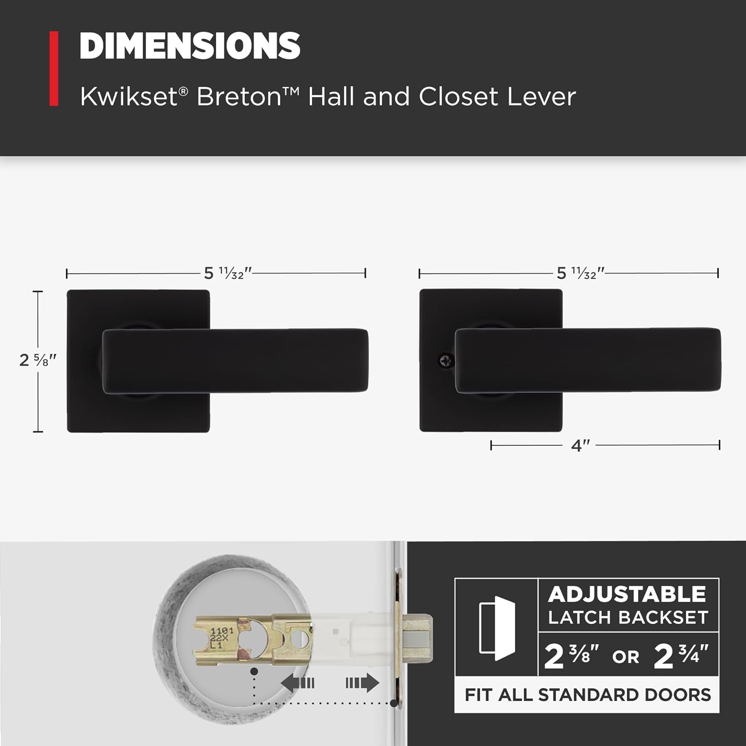 Kwikset Breton Interior Passage Door Handle, Lever for Closet and Hallway Doors, Reversible Non-Locking Handle Lever, Matte Black Finish