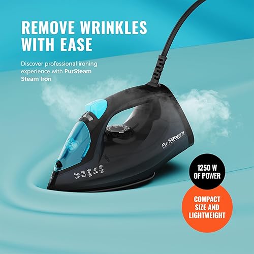 Miniatura 2 de PurSteam - Plancha de vapor profesional de 1250 W, potente vaporizador con ráfaga de vapor y pulverización, suela antiadherente, fácil control de