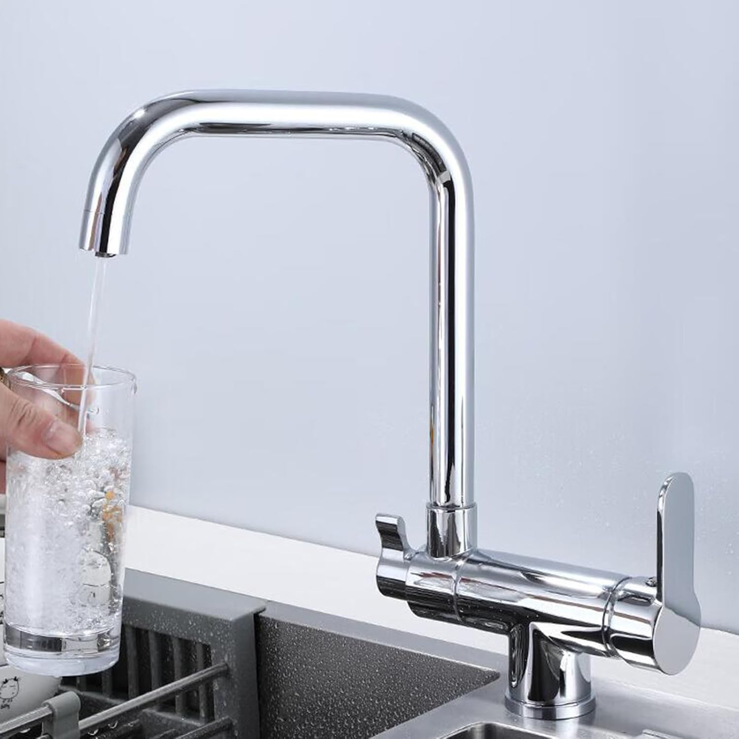 3 Way Water Filter tap Folding 360° Rotation Purified Water hot and Cold Water Brass 3 Way Kitchen tap-Drawing