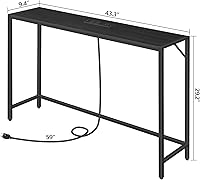 Vista 3 de Console Table, Narrow Sofa Table, 43.3” Entrance Table with Power Station, Behind Couch Table, Simple Style, for Living Room, Hallway, Entryway