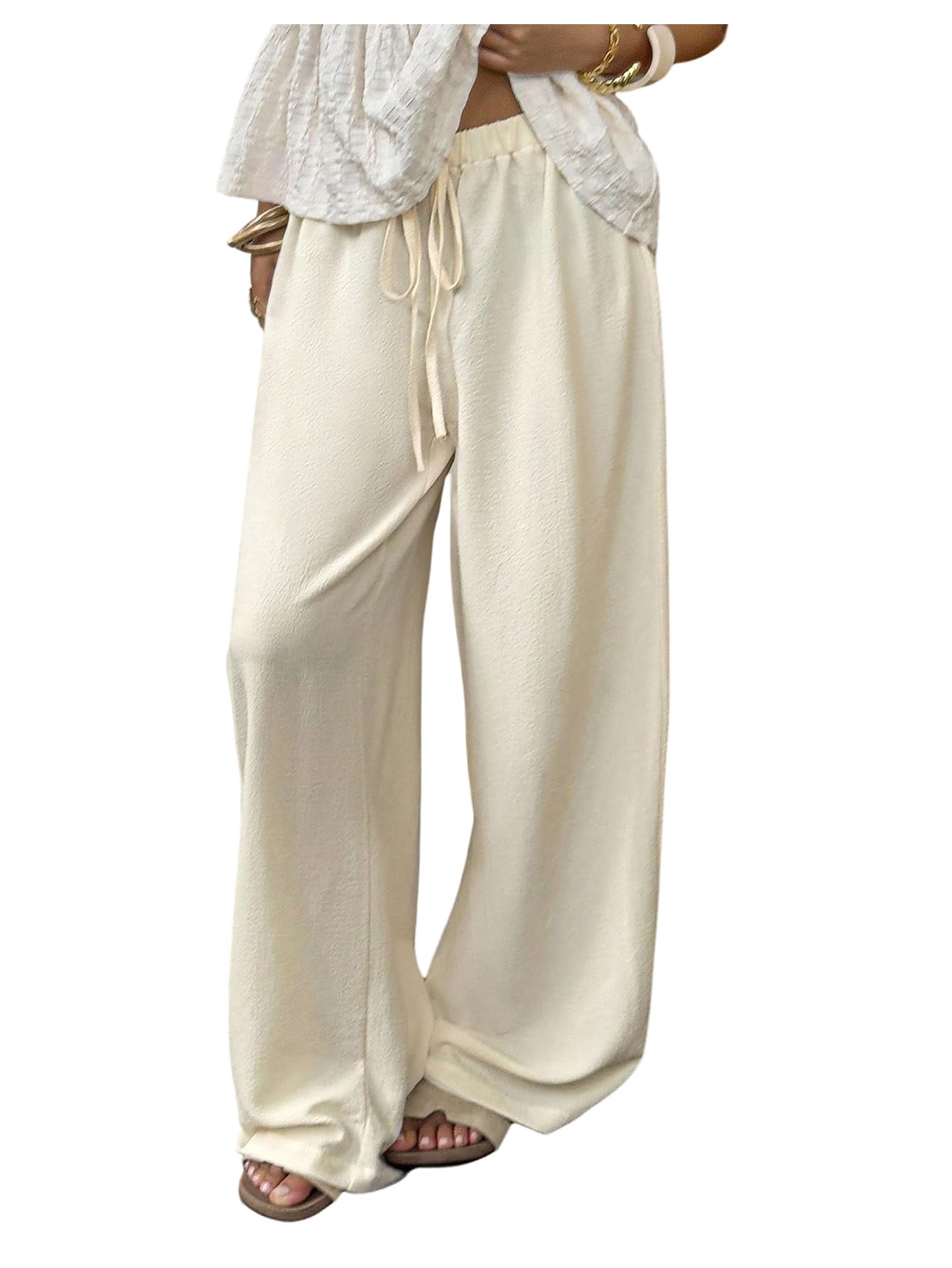 SHENHE Womens Y2k Low Rise Baggy Pants Wide Leg Drawstring Elastic Loose Casual Travel Pants