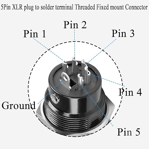Miniatura 5 de QIANRENON Adaptador de montaje fijo con rosca XLR de 5 pines, macho XLR macho a terminal de soldadura, conector redondo de 5 pines XLR DMX Mount