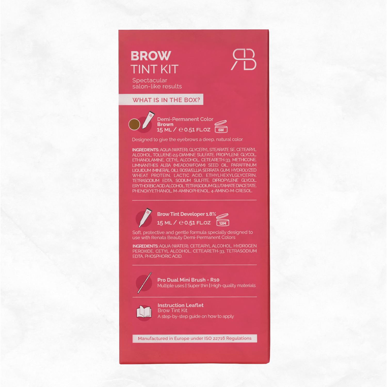RENATA BEAUTY Kit Tinta Sopracciglia Semi-Permanente – Formula Delicata Senza PPD e Ammoniaca – Copre Peli Bianchi – Effetto Naturale Regolabile – Fino a 4 Settimane – 20 Applicazioni - Marrone