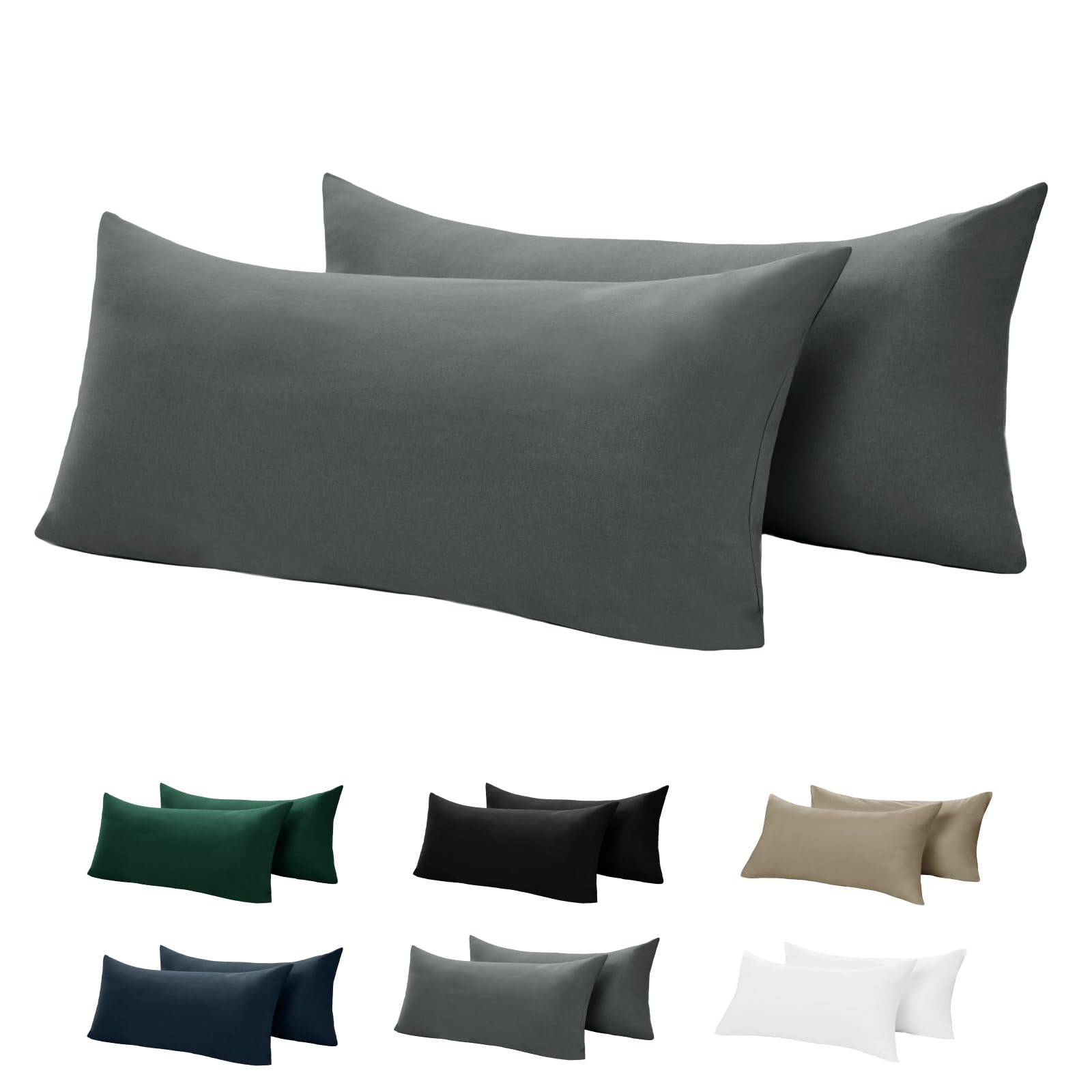 BEDELITE Kissenbezug 40 x 80 Baumwolle Grau - Kopfkissenbezug 40x80cm Anthrazit 2er Set mit extra Lange Reißverschluss, weiche Oeko-Tex Kissen Bezug Dark Grey Pillowcase Pillow Cover