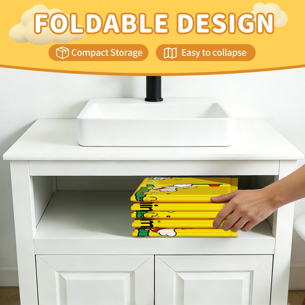 Bañera plegable para Niños, Bañera Grande para Niños Pequeños,Bañera Portátil con Juguetes para Niños,Trae 5 pelotas oceánicas y 2 patitos de goma gigantes (Amarillo) — view 5