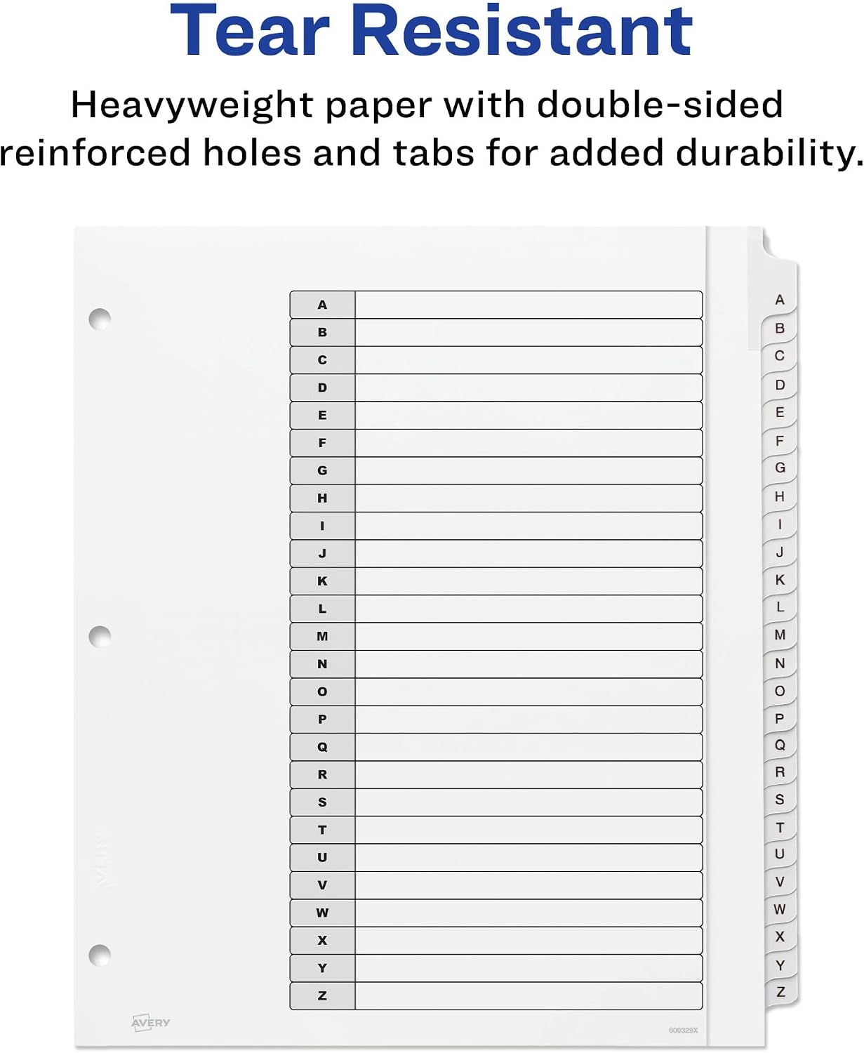 Avery Extra-Wide 26 Tab Dividers for 3 Ring Binders, Customizable Table of Contents, Multicolor Tabs, 1 Set (11166)
