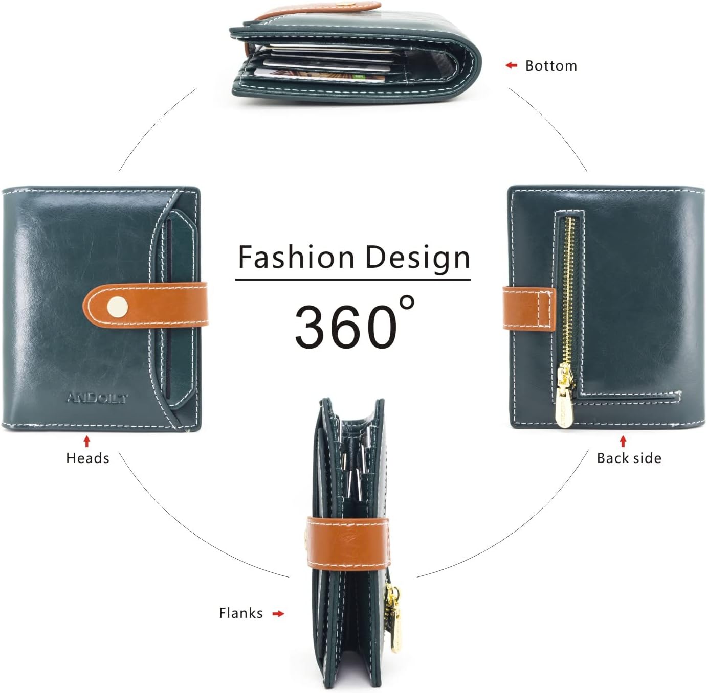 ANDOILT Wallets for Women Genuine Leather Small Bifold Wallet RFID Blocking Card Case Purse with ID Window Coin Pocket | Small, RFID Blocking, Card Case, Purse, with ID Window, Coin Pocket - Image 4