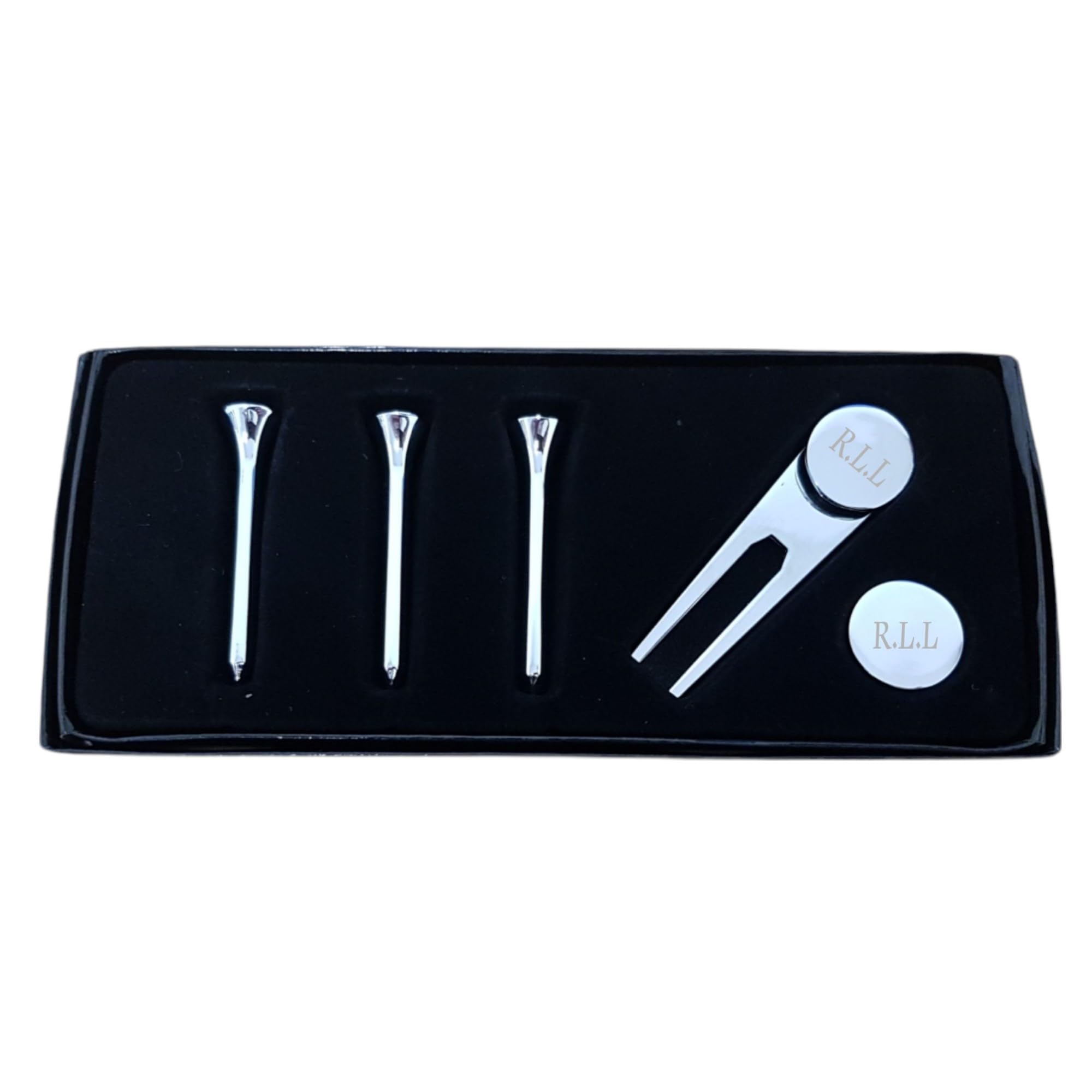 1stclassgifts [Custom] Personalised Engraved Golf Set 3 Tees, Pitch Repairer & Ball Marker Gift For Dad Birthday Christmas Fathers Day Golfer Gift Set