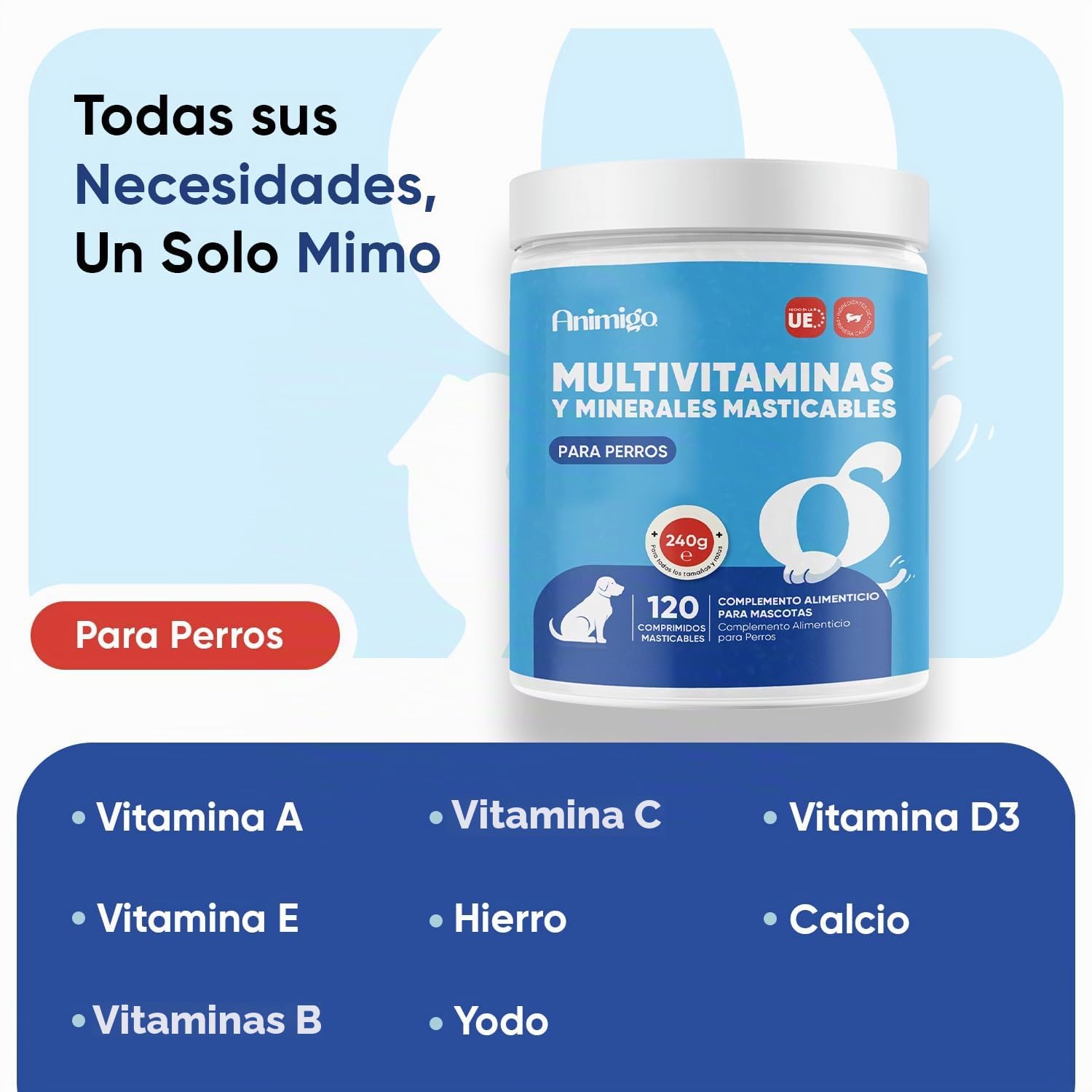 Multivitaminas y Minerales para Perros - 120 Masticables, 18 Vitaminas y Minerales para Apoyo Inmunológico, Piel, Pelo y Articulaciones - Ideal para Todas las Razas y Tamaños, Mayores y Cachorros