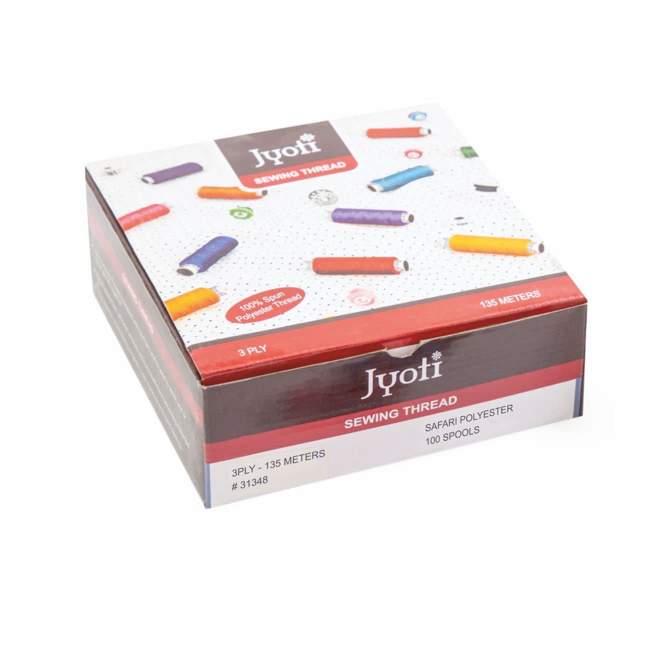 Jyoti Sewing Thread Polyester, Sewing & Tailoring Craft, Spool for Stitching, Overlock, Murrow, 3 Ply/64 Count with Lubrication - Grey Medium # 31348, (100 Multicolored Tubes of 135 Meters in a Box)