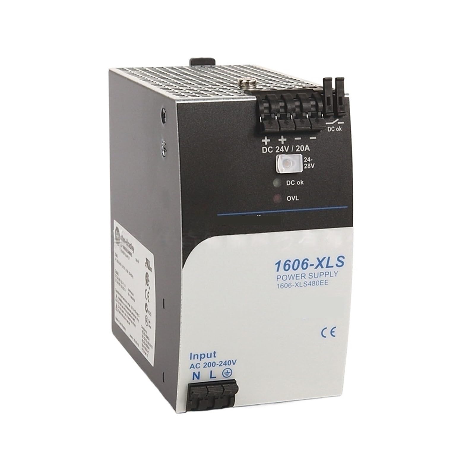 X psblty Switching Power Supply 1606-XLS480EE 480W, 24–28 V, 20 A Output; 100–240 V AC Input; DIN Rail Mounting