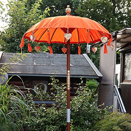 Oriental Galerie Bali Sonnenschirm Balinesischer Schirm Garten Baumwolle Sonnenschutz Handarbeit Retro Vintage Dekoschirm 2-teilig ca. 90 cm Orange Cover