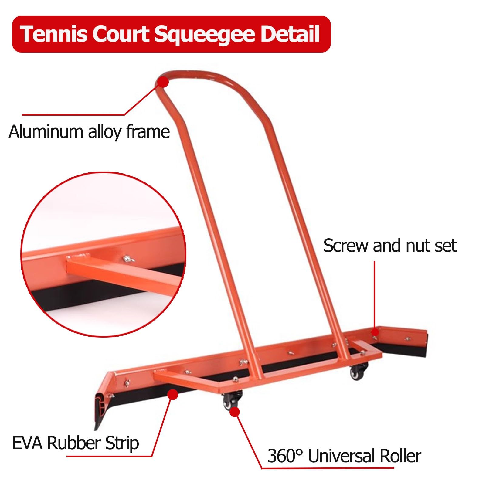 Escobilla de goma portátil para cancha de tenis, secador de agua resistente para canchas deportivas, canchas de baloncesto, estacionamiento con ruedas lisas