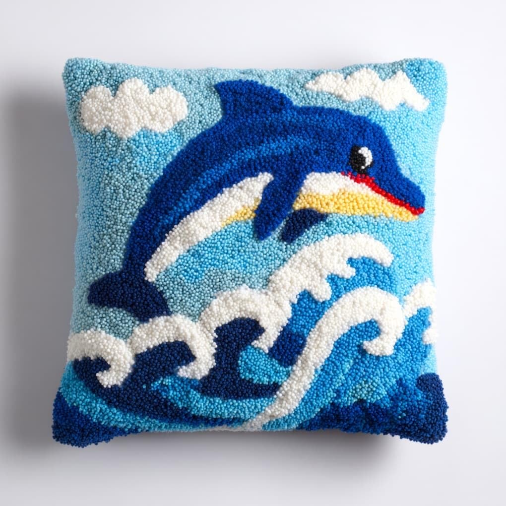 WallustrioaW Latch Hook Kits Pillow Printed Cushion,Animal Dolphin