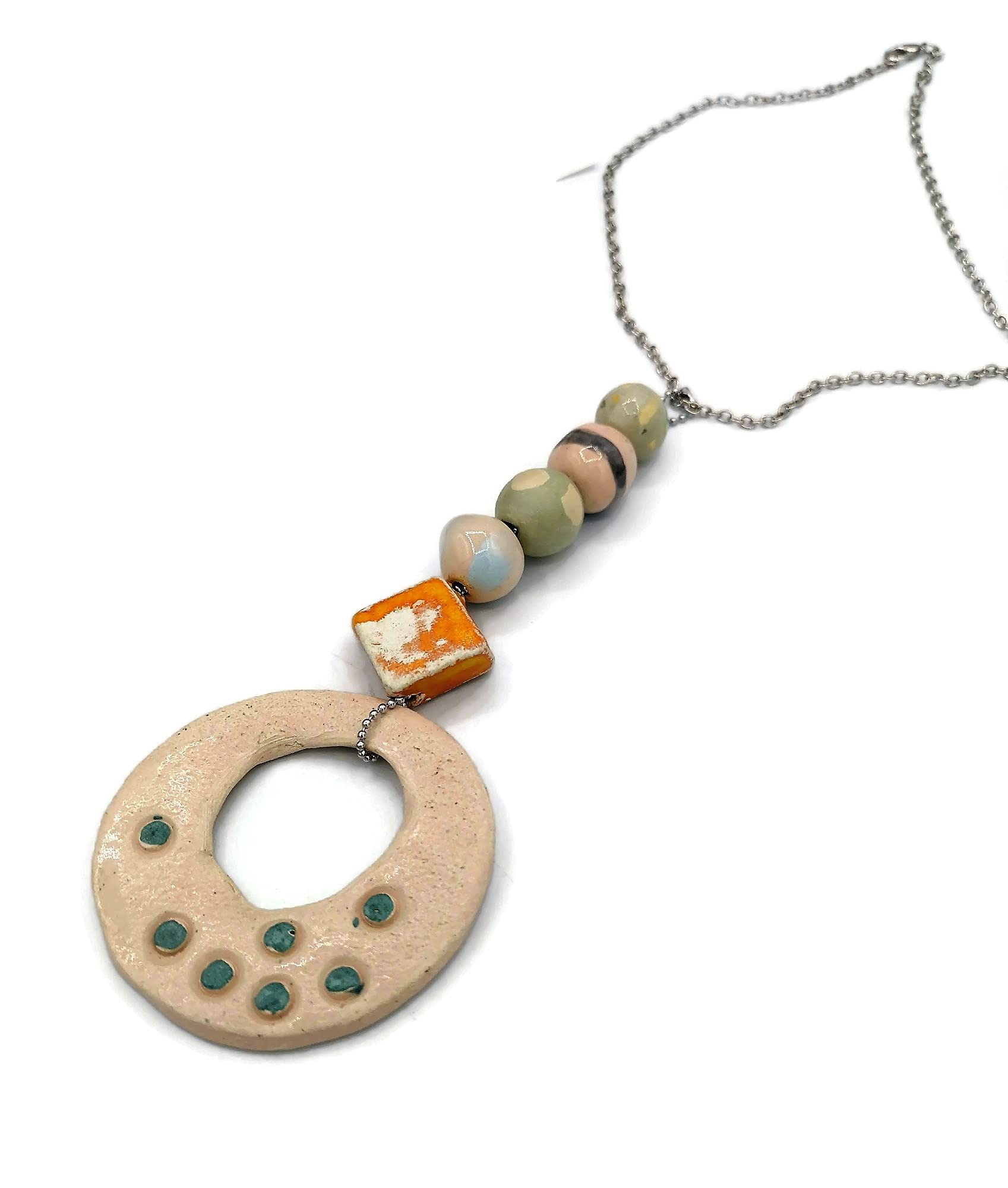 Collar con Colgante Grande para Todos Los Días Boho para Mujer, Joyería De Cerámica Gruesa De Declaración De Moda