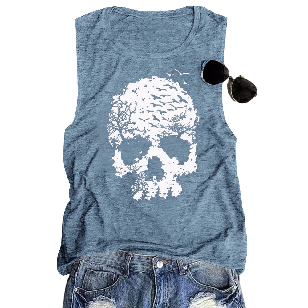 Skull Shirts for Women Funny Gothic Graphic T-Shirts Novelty Horror Tee Casual Athletic Tops
