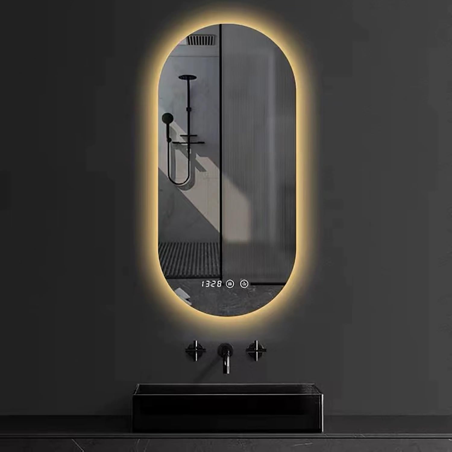 WJFTODAY Dimmable Oval LED Bathroom Mirror, Anti-Fog Lighted Vanity Mirror, Decorative Wall Hanging in 24x48 inch, 3 Color Temperature Options for Stylish Home Decor