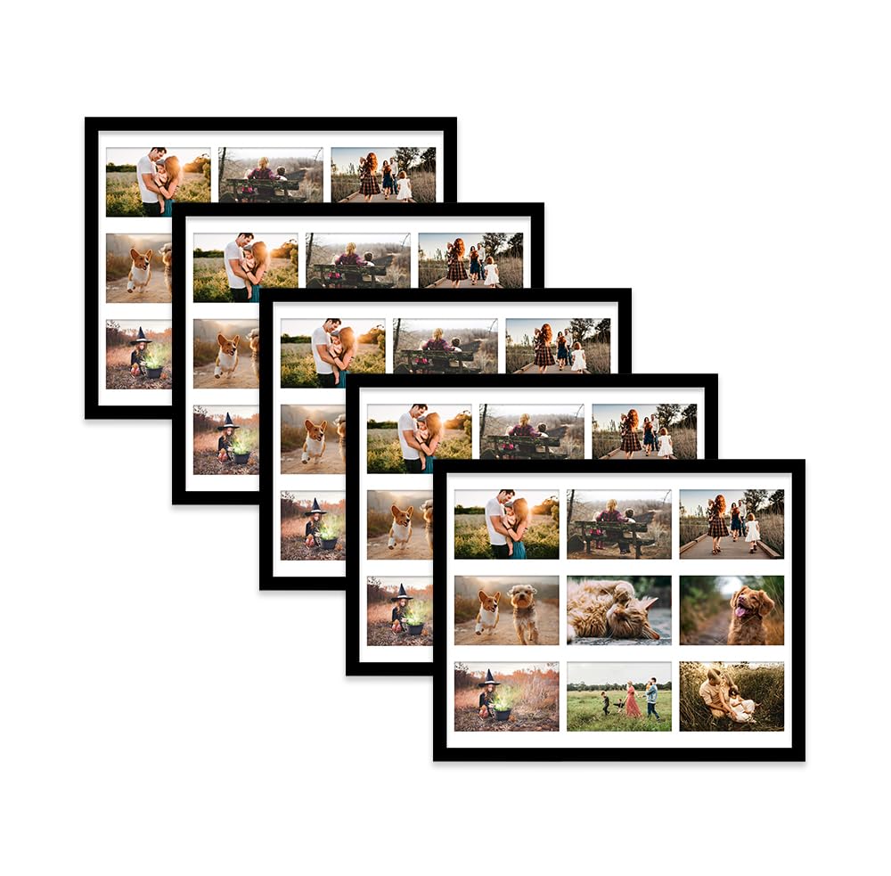 Black Multi Photo Frame - Holds 9 x 6x4 Pictures, Family Collage Picture Frame for Wall Display, 20x16 Frame size, Set of 5