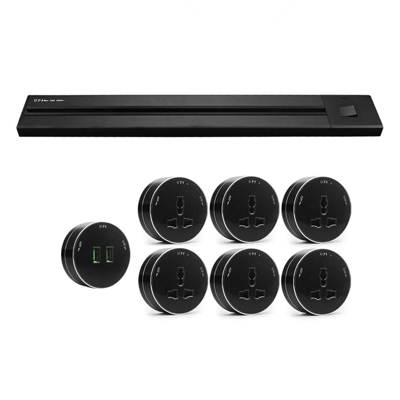 Presa elettrica con porte a U, presa elettrica a parete esposta per mobili da cucina, ufficio e casa,Black-150cm