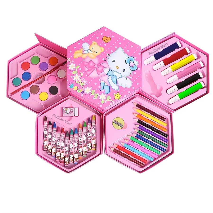 Radhav Mart 46-Piece Art Set, Art Kit, Kids Painting Box with Color Pencils, Crayons, Watercolors & Sketch Pens (Print May Vary), Multicolor Ink