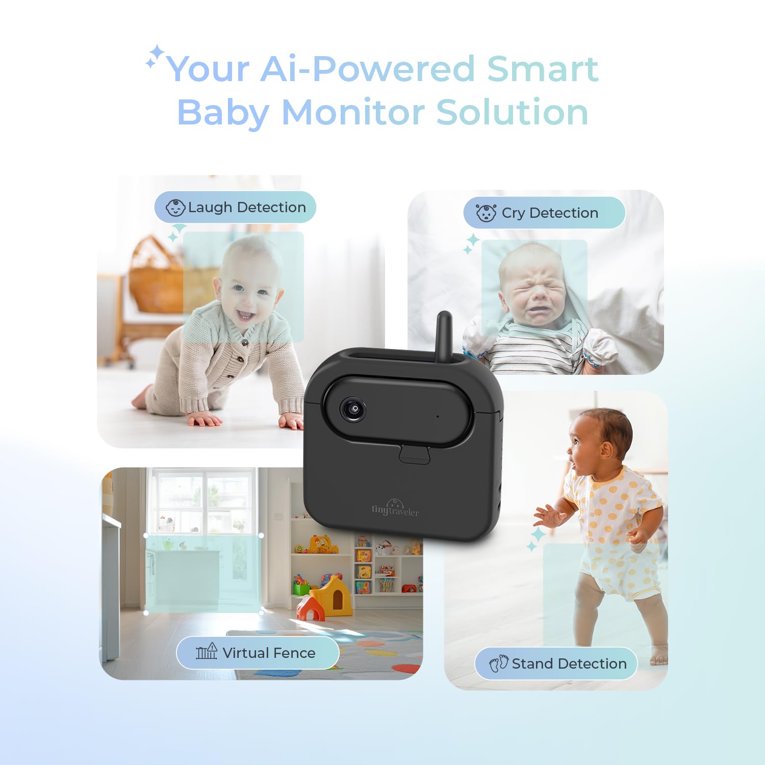 Tiny Traveler Monitor de bebé bebés AI 1080P de 5 pulgadas con cargador portátil, color negro