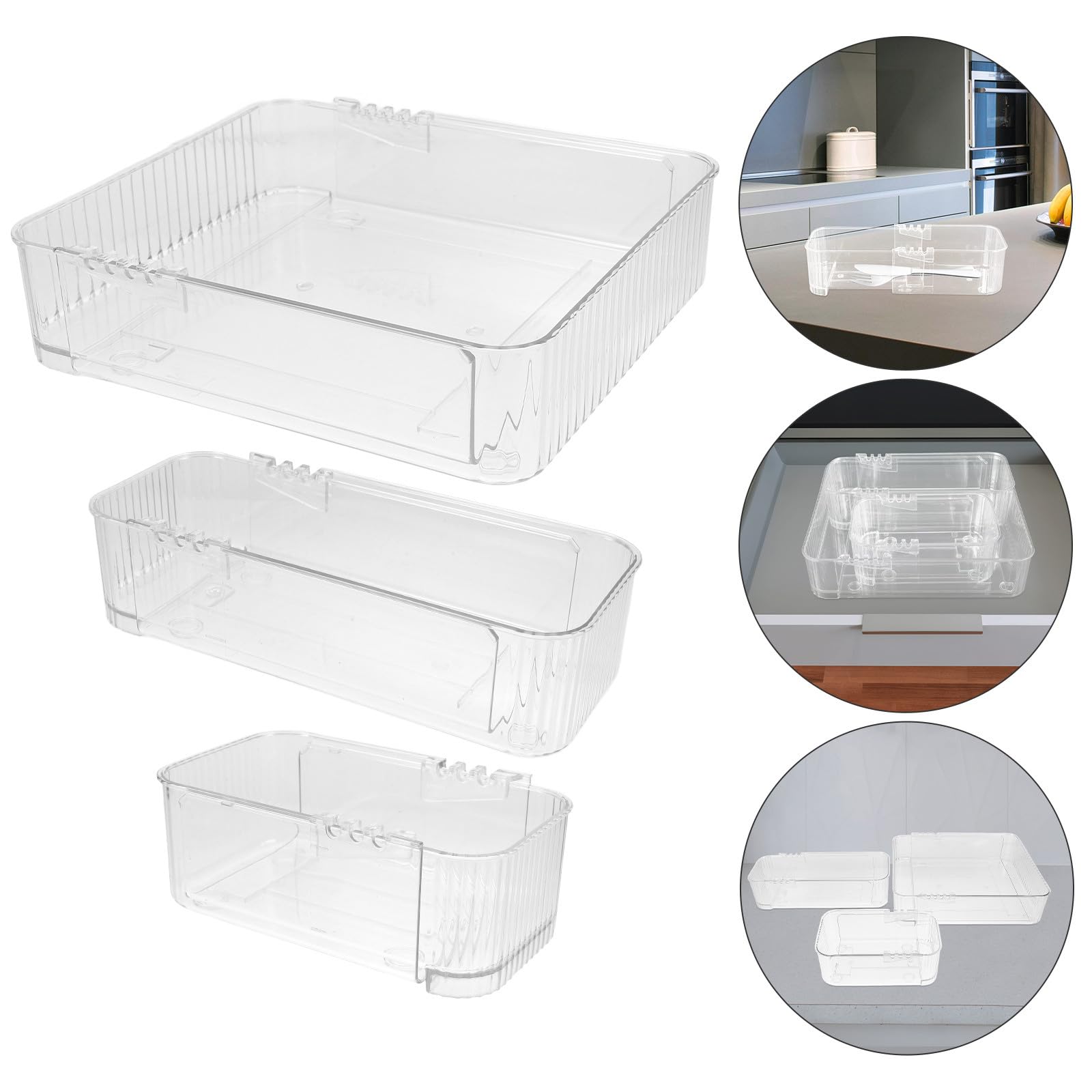 Juego de 3 organizadores de cajones expandibles (mano pequeña grande), divisor ajustable para oficina, cocina, tocador, contenedor de almacenamiento transparente, solución que ahorra espacio