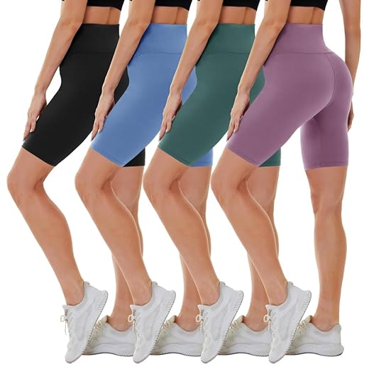 CAMPSNAIL 4 Pack Biker Shorts for Women – 8" High Waist Workout Biker Yoga Running Compression Exercise Shorts