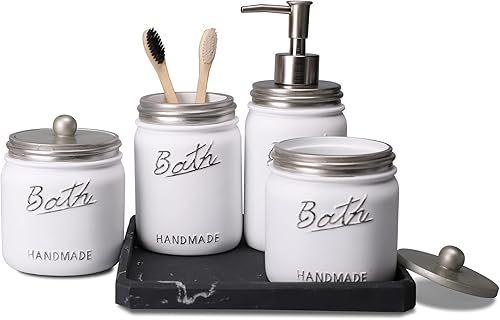 Mason Jar - Juego de accesorios de baño, 5 piezas de soporte para cepillos de dientes de LKKL Mason Jar - Juego de accesorios de baño completo
