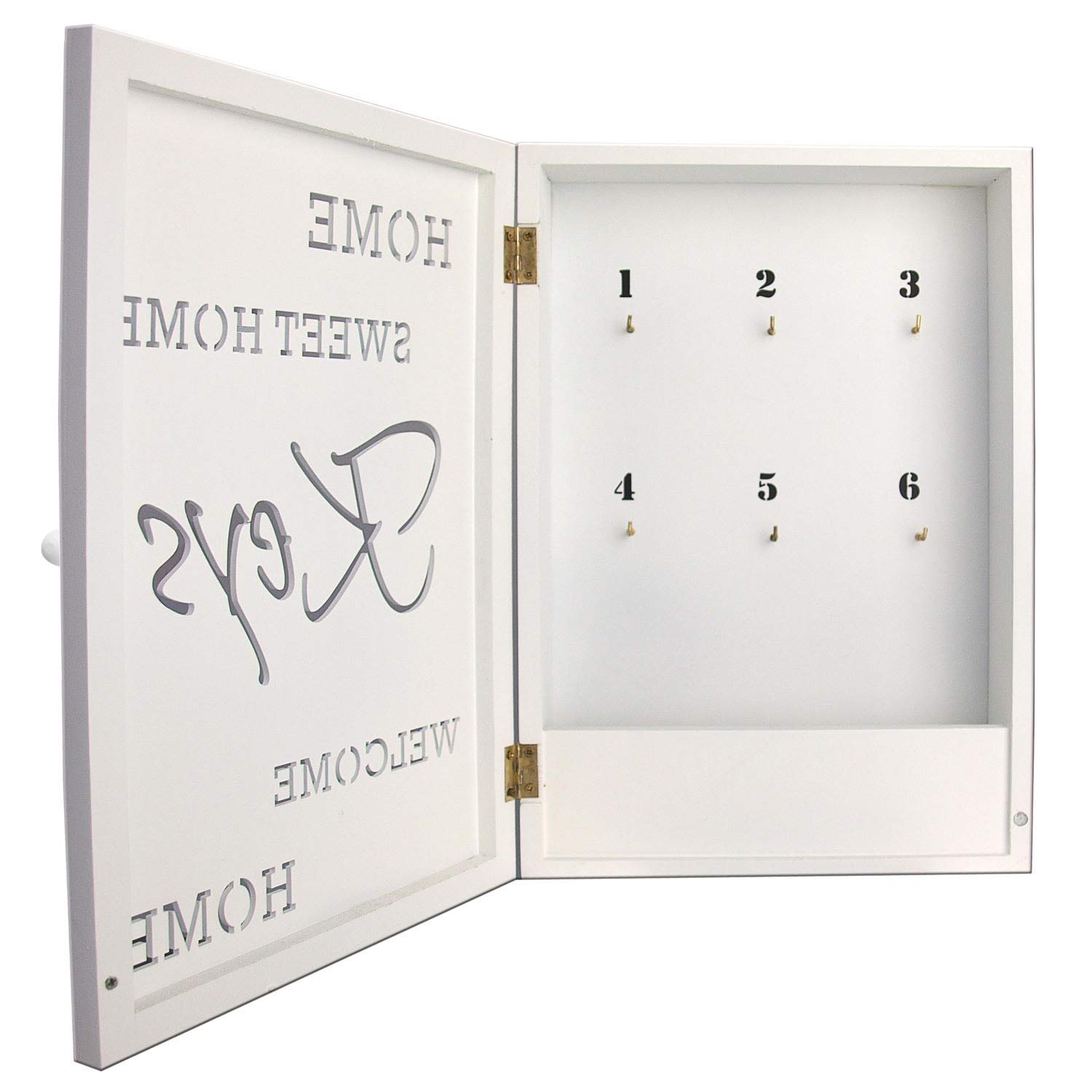 Cassetta portachiavi, 21 x 9 x 30 cm, 6 ganci per chiavi, carcassa in legno bianco 'HOME SWEET HOME'