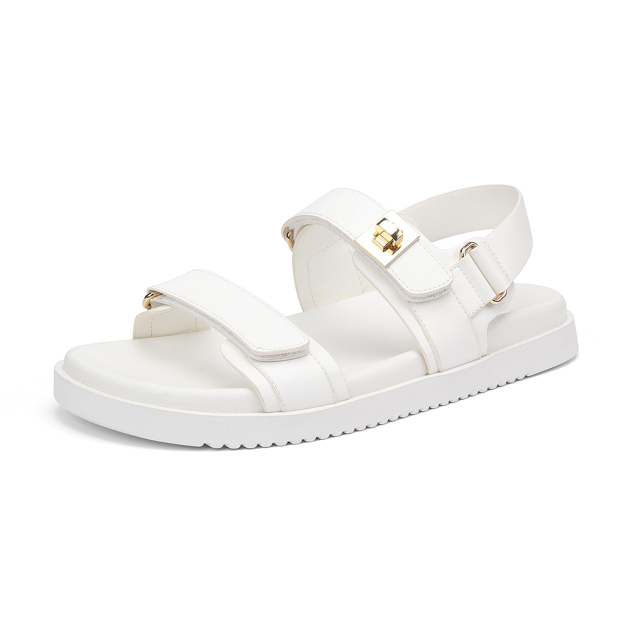 NIEARDAN Women's Flat Sandals Adjustable Double Strap Slide Sandals Open Toe Slip on Shoes Resistant Leather Footbed Comfort Sandals Dressy for Summer Beach Vacation