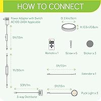 Vista 2 de Kit de iluminación LED para debajo o sobre mostrador, 120 voltios eléctrico con cable para armario de cocina, luces redondas, control remoto