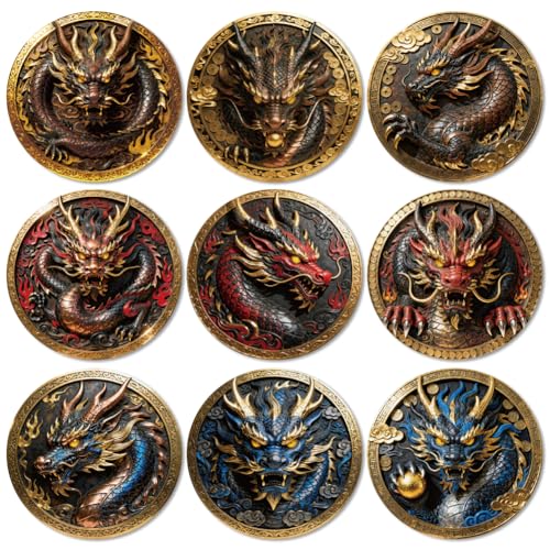 ANATTASOUL 9Pcs Dragón de Estilo Chino Posavasos Madera,