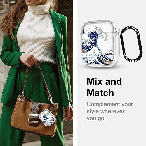 Miniatura 7 de MOSNOVO Funda para Airpods 1 y Airpods 2, Funda Protectora Transparente con Doble Capa de Metal Duro y Elegante Anillo de Metal Diseñada para