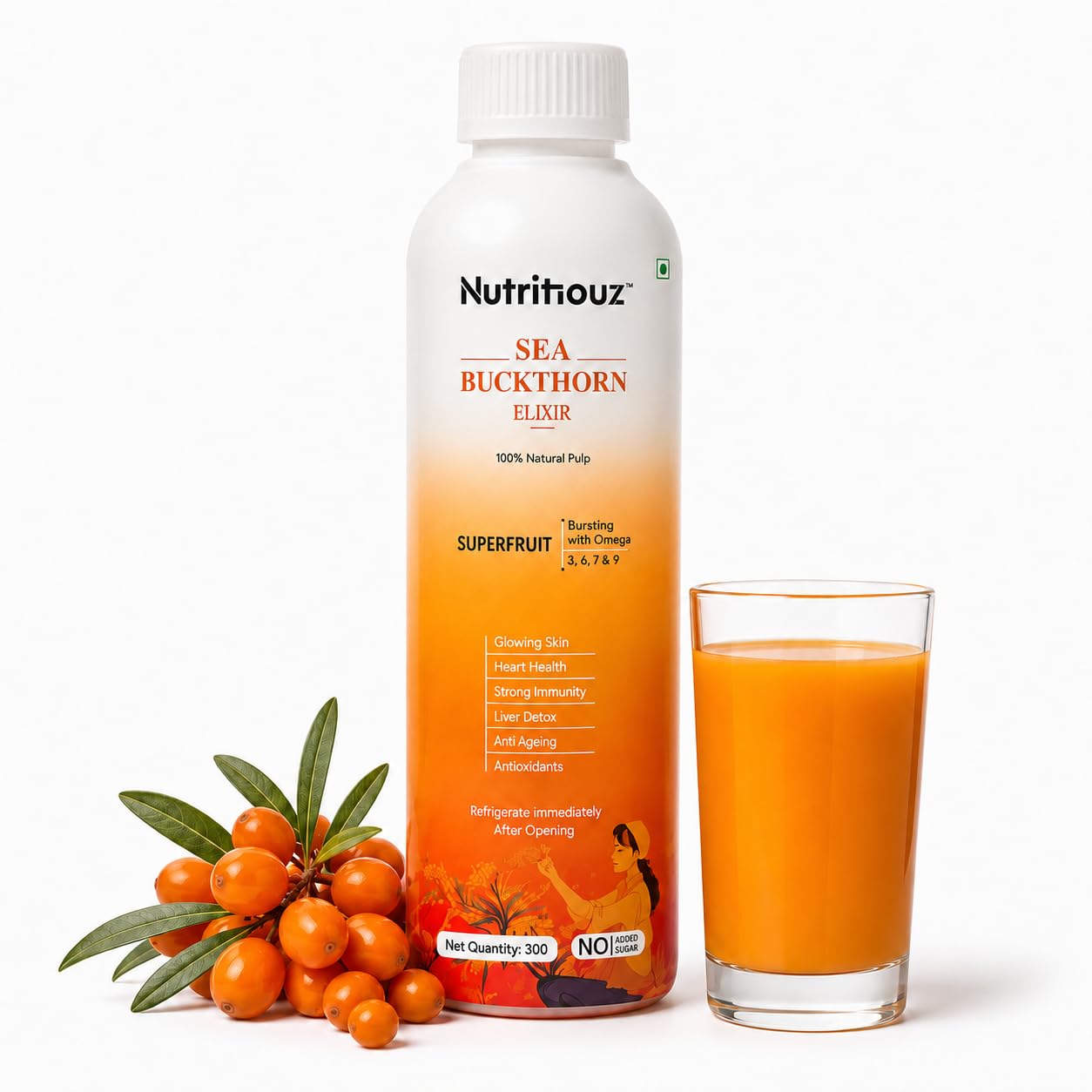 Himalayan Seabuckthorn Elixir – 300 ml | Cold-Pressed Sea Buckthorn Pulp | Rich in Natural Vitamin C, Omegas 3, 6, 7 & 9 | Antioxidant-Rich Herbal Juice for Immunity, Heart Wellness, Skin Radiance & Digestive Health-image-21