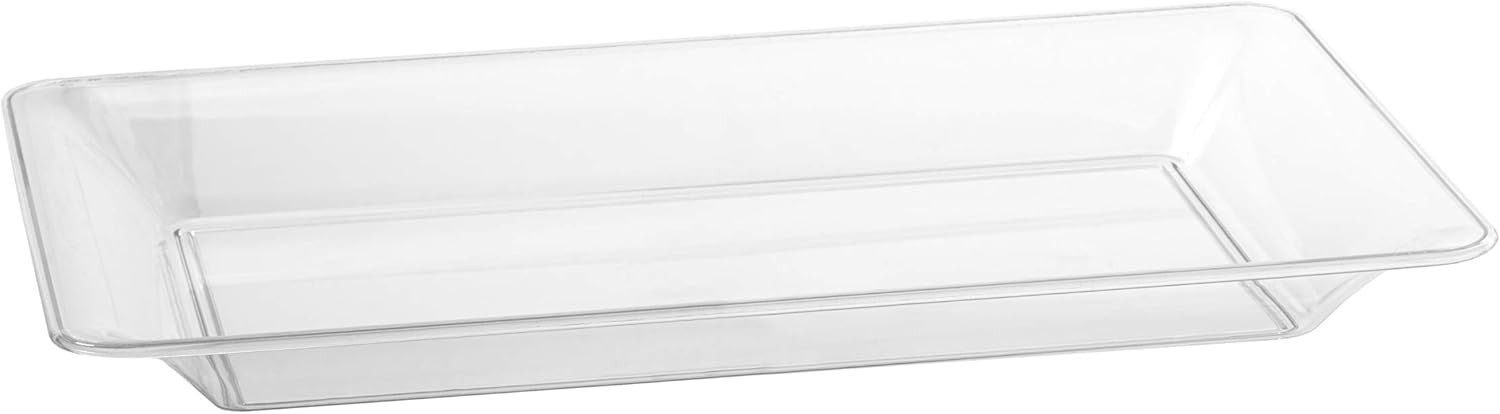 Exquisite - 6 Pack Crystal Clear Premium Quality 18.25 Inches x 11.25 inches Rectangle Plastic Disposable Serving Trays For Parties - Heavy Duty Serving Platter And Serving Trays For Eating