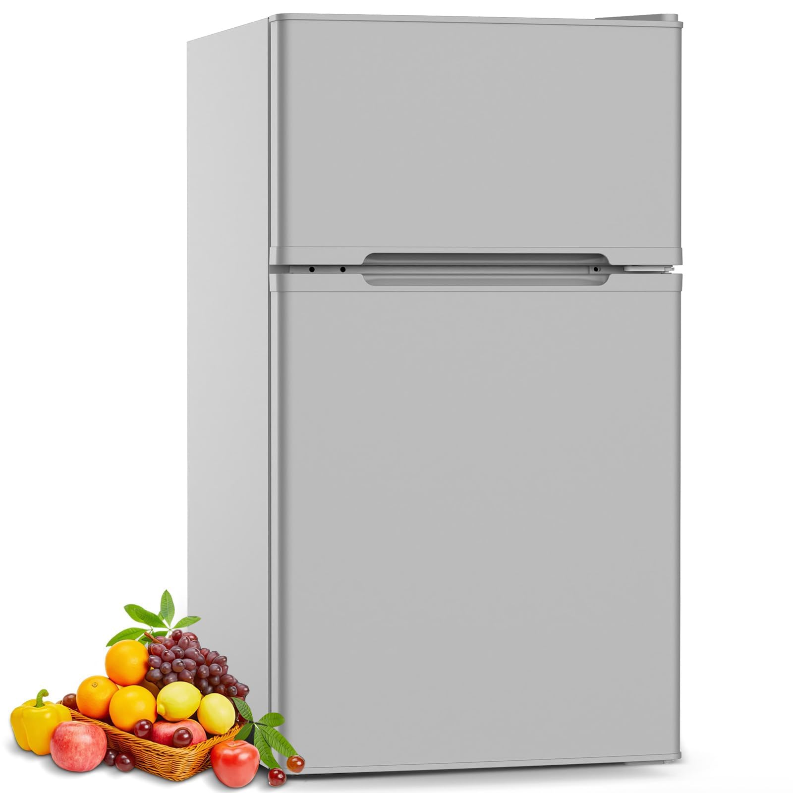 COWSAR 3.2 Cu.Ft Fridge with Freezer, Double Door Compact Fridge for Bedroom, Adjustable Thermostat, Energy-efficient Low Noise Small Refrigerator For