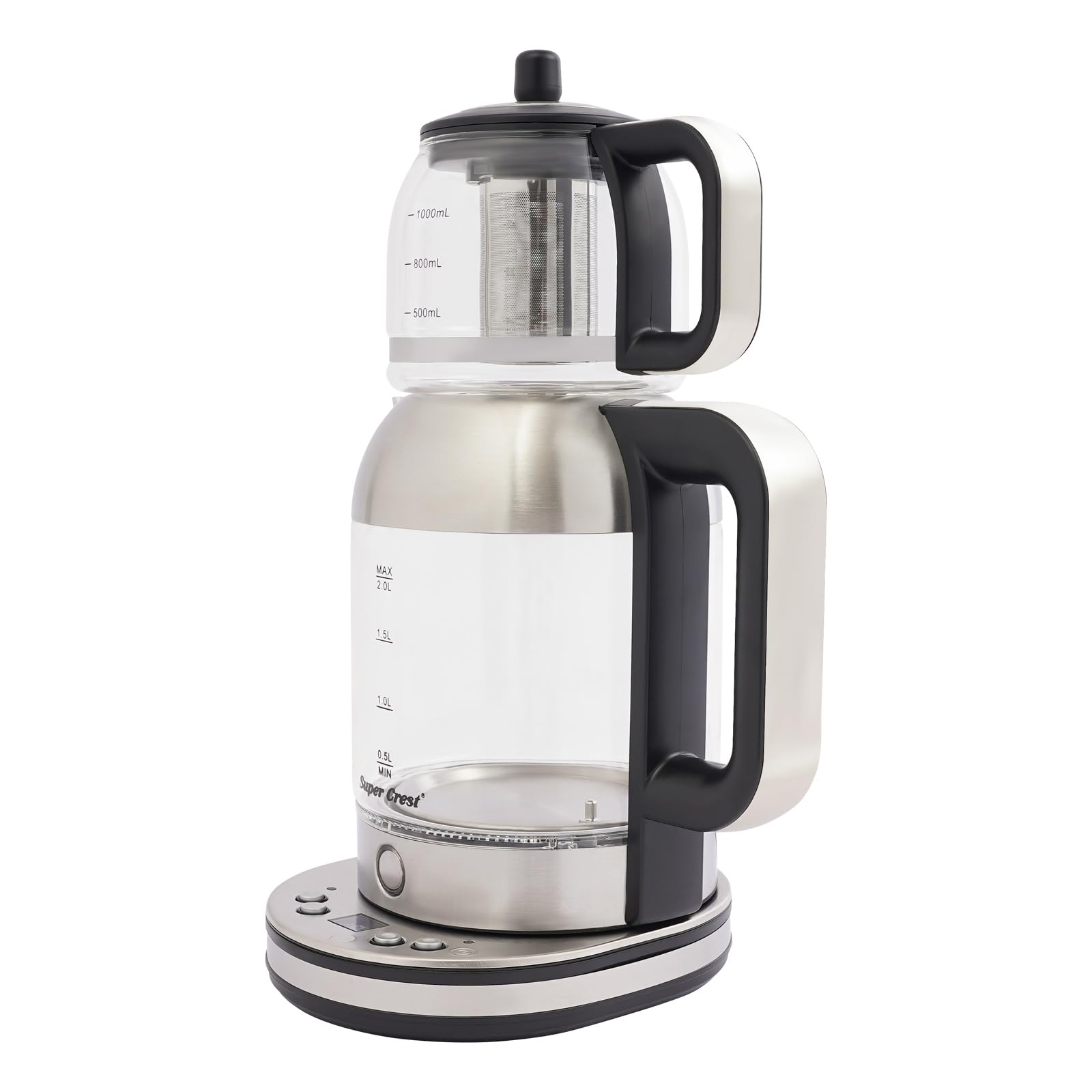Glas Wasserkocher mit Warmhaltefunktion und Teesieb, Edelstahl Teekocher 40-100°C 2L+1L 2000W Abschaltautomatik