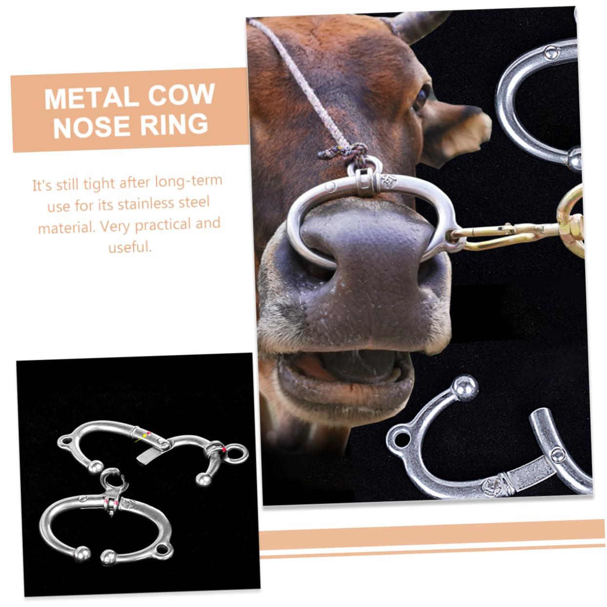 ibasenice Bull Nose Ring Nose Rings Livestock Nose Ring Cows Livestock Cattle Nose Hinged Nose Tags Decorative Cattle Nose Farm Animal Nose Ring Hoop Silver Stainless Steel