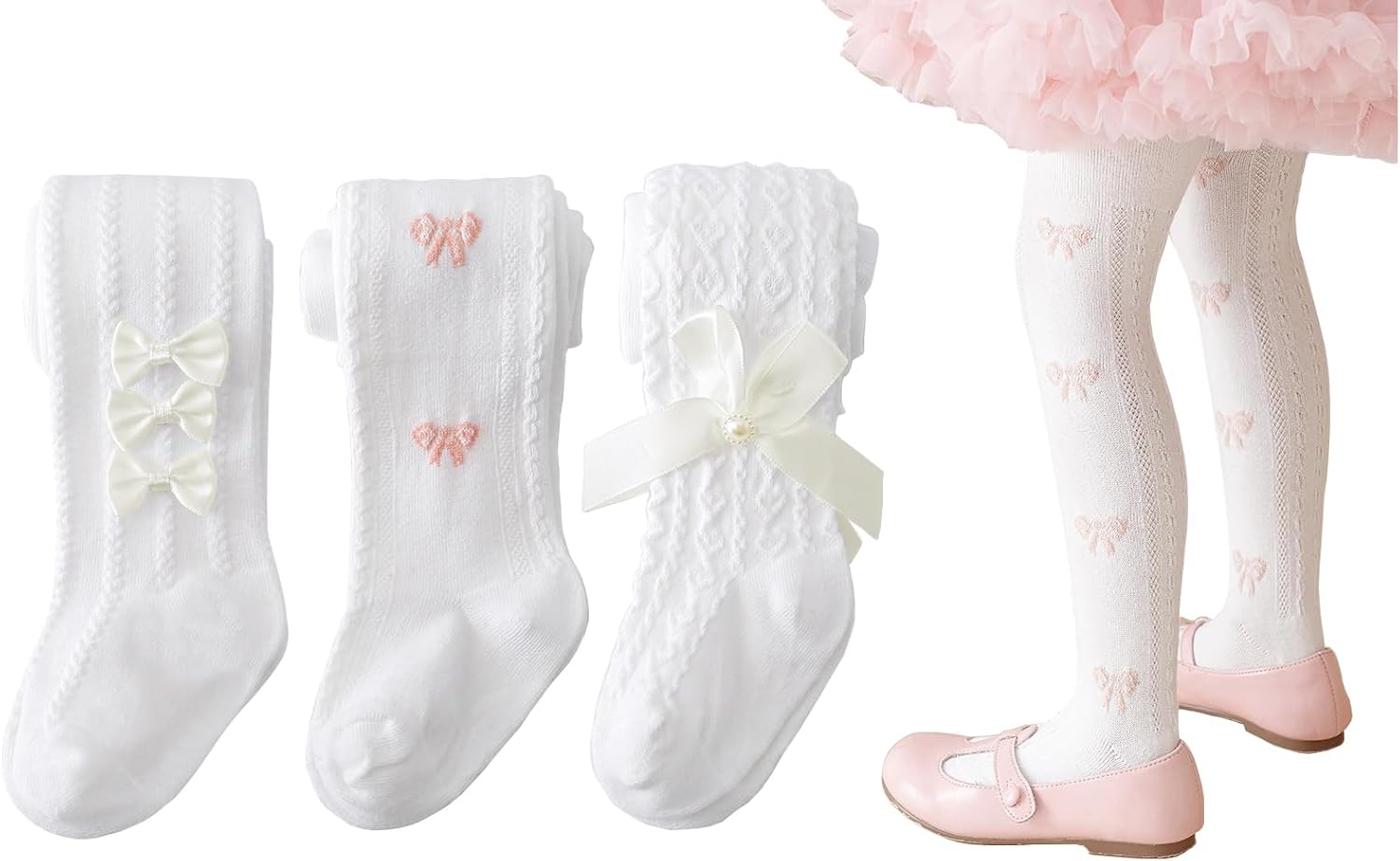 CHUNG Baby Girls Cotton Tights Thin Hollowed Summer with Bowknot Mesh Lace Fashion Toddler Footed Legging Pantyhose