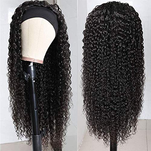 Image of XSY Headband Wig Human Hair Deep Wave Headband Wigs for Black Women 22 Inch Glueless Half Wig Machine Made Curly Headband Wig 150% Density Natural Color